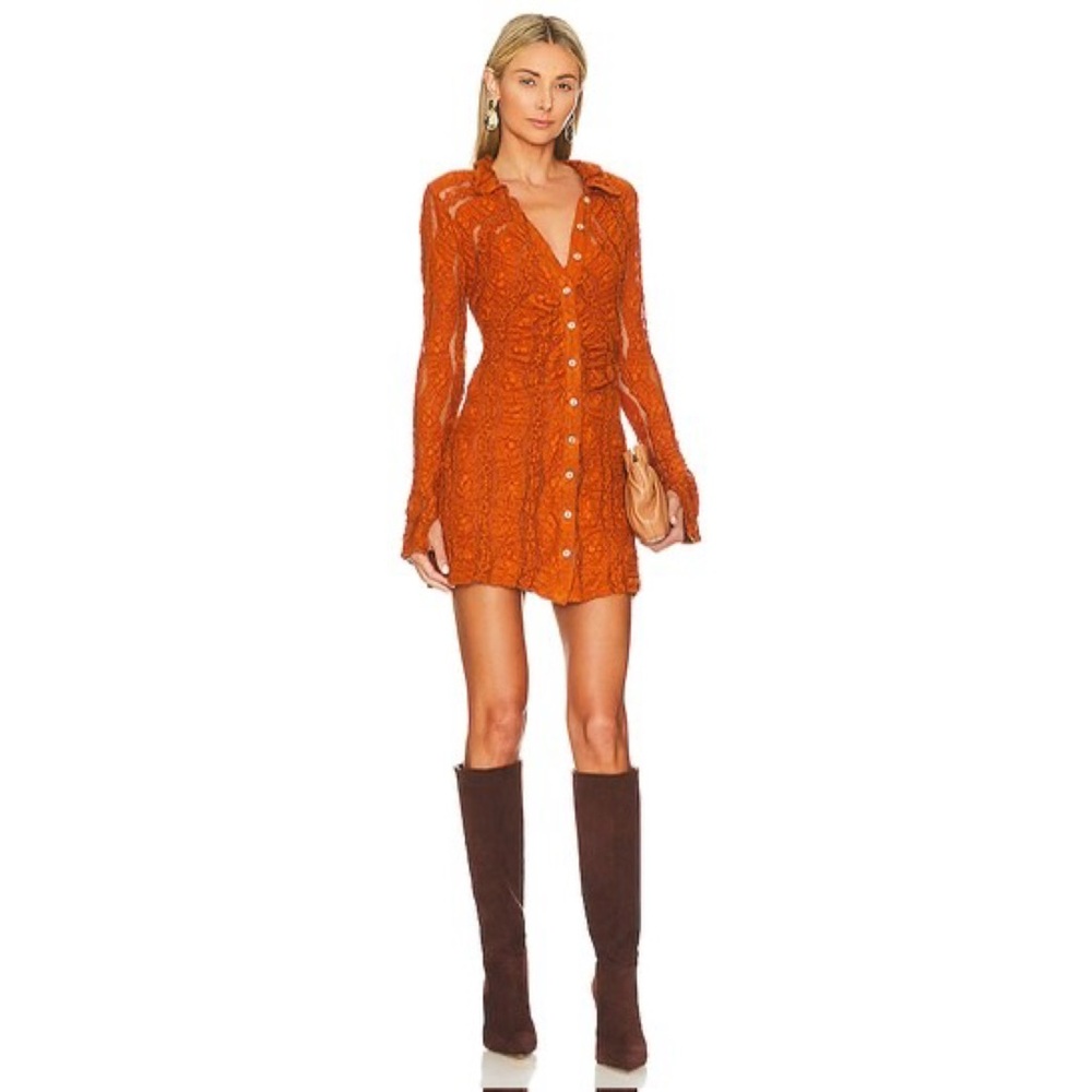 Free People Shayla Lace Mini Dress in Pumpkin Pie Size Medium